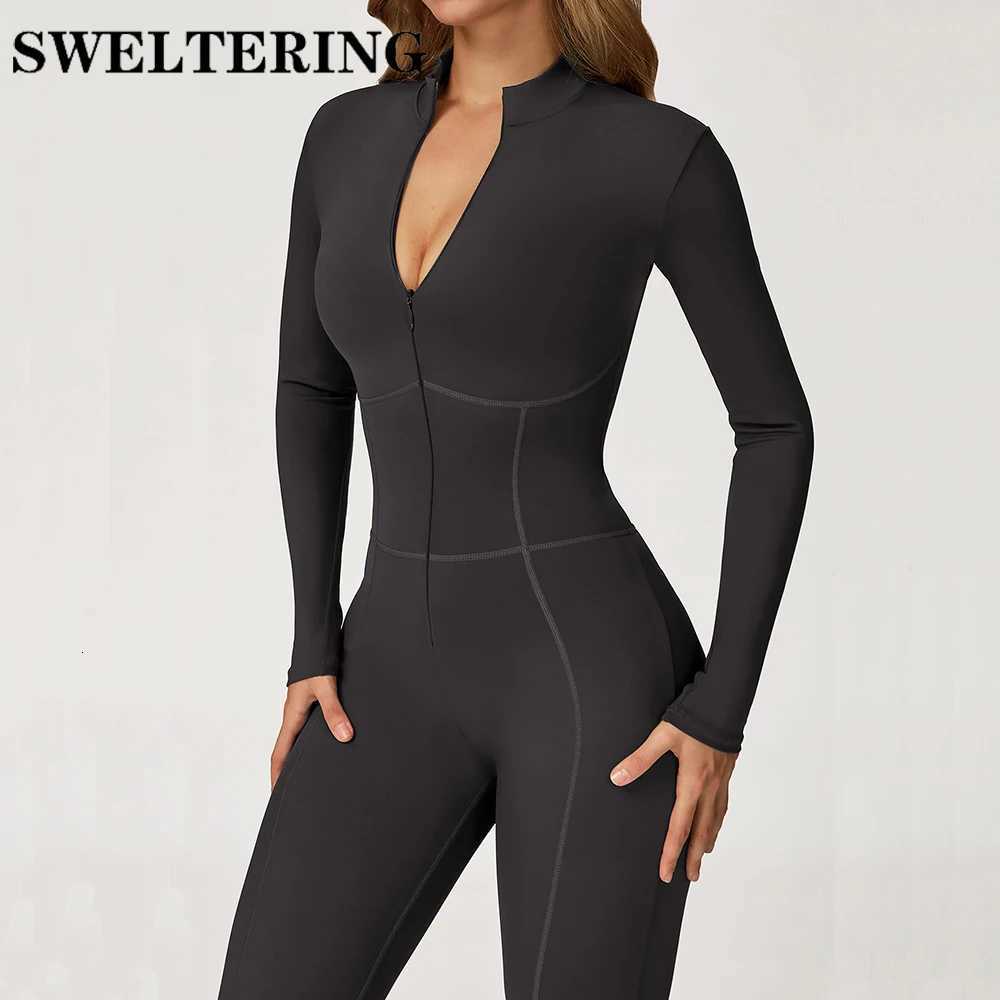 Women Gym Workout One-Piece Zipper Yoga Jumpsuit Outdoors Tracksuits Fitness Sports Bodysuit Female Running Sports Sexy Jumpsuitt251219