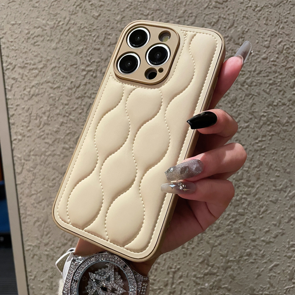 Brown Wave Pattern Down Jacket Compatible with iPhone 17 Apple 16 Pro Max Phone Case Solid Color 15 Autumn Winter 14
