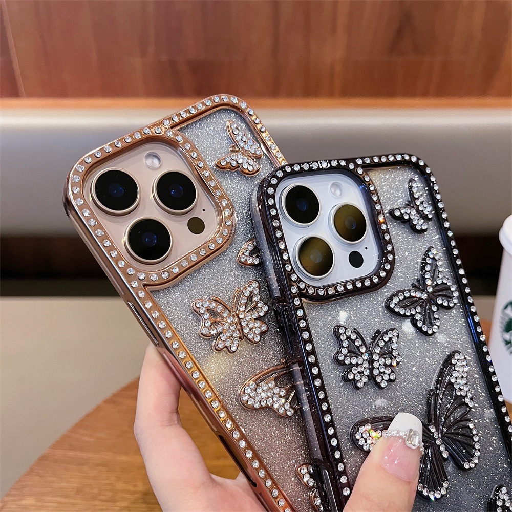 iPhone 17 Electroplated 3D Butterfly Rhinestone Phone Case Compatible with Apple 16 Pro Max Gradient Glitter 15 Cross-border