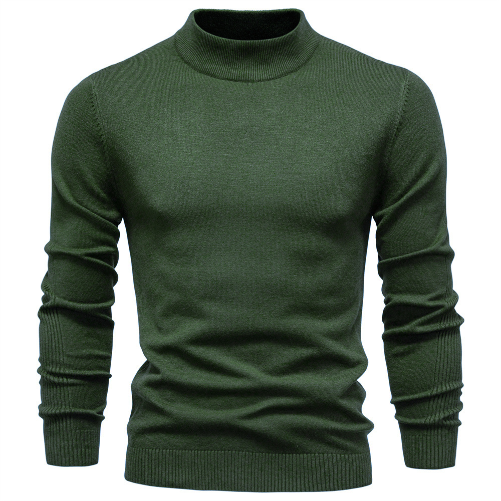 WOZK Autumn and winter new casual men's solid color pullover sweater semi high neck knitted sweater casual men's inner long sleeves top keep