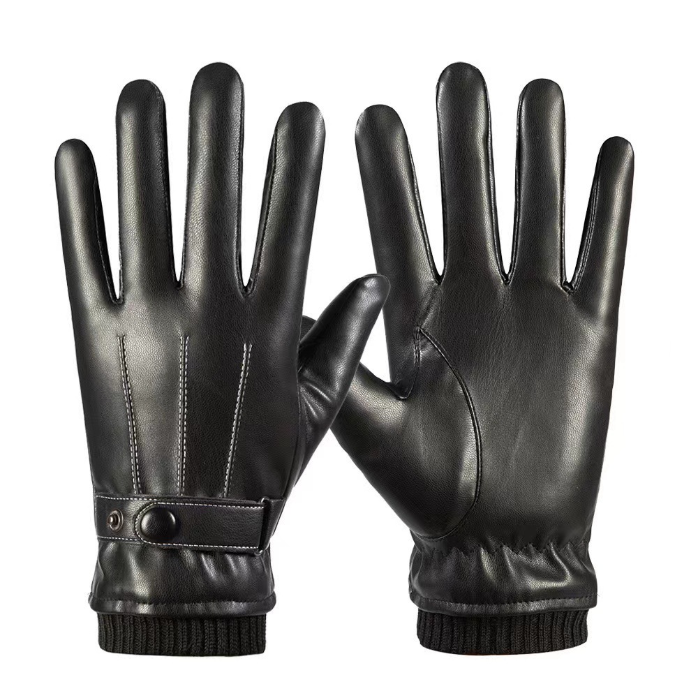 Mens Leather Gloves for Autumn and Winter PU Touchscreen Waterproof Windproof Warm Fleece-Lined Full-Finger Suitable for Driving and Outdoor Cycling 240927