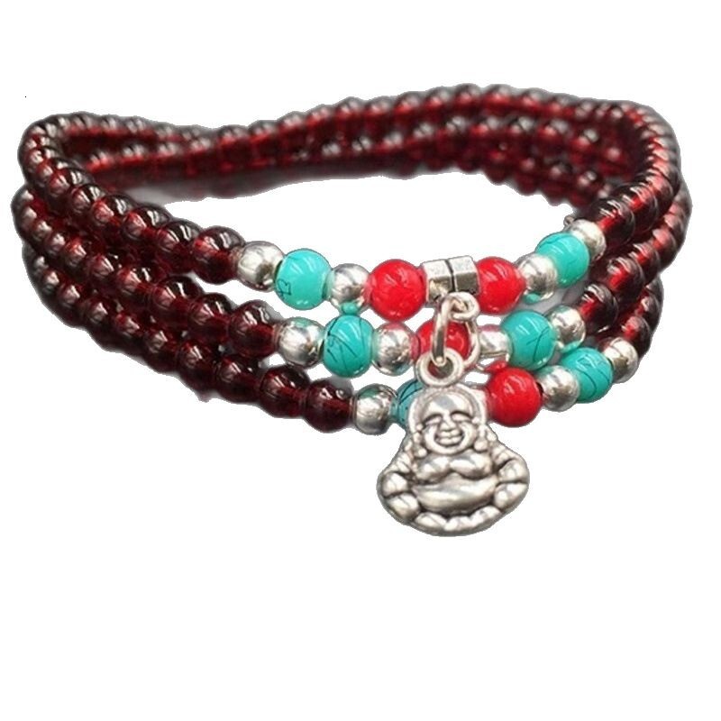 Ethnic Style Imitation Garnet Bracelet 6mm Multi-Circle Pixiu Crystal Bracelet Multi-Layer Bracelet Small Gift Street Vendor Supply