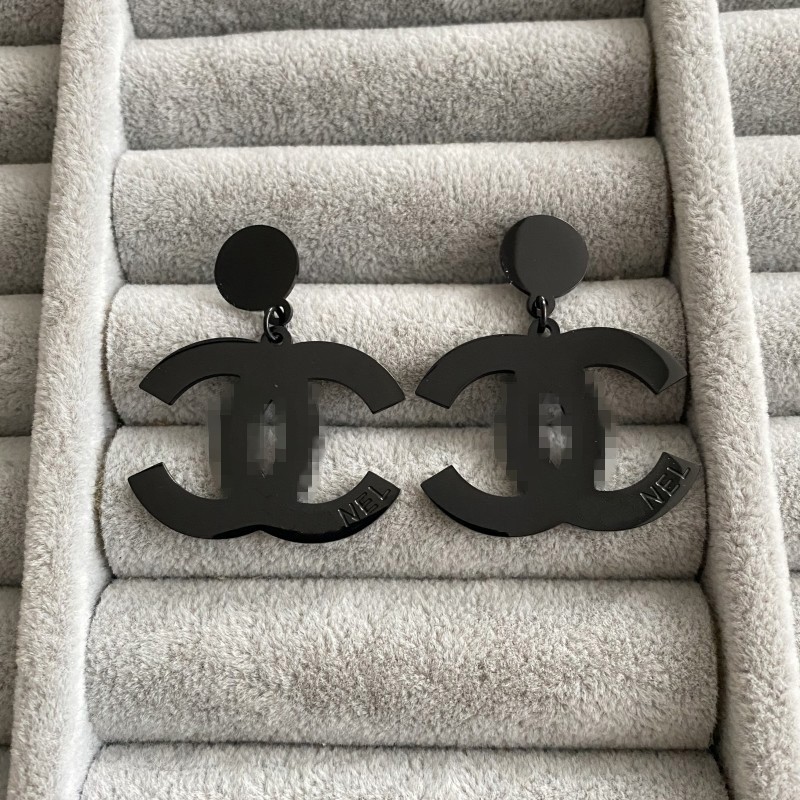 Full Black Color Fashion Designer Earrings Hip Hop Hoops Simple Letter Big Pendant Stainless Steel Luxury Earrings For Women Wholesale
