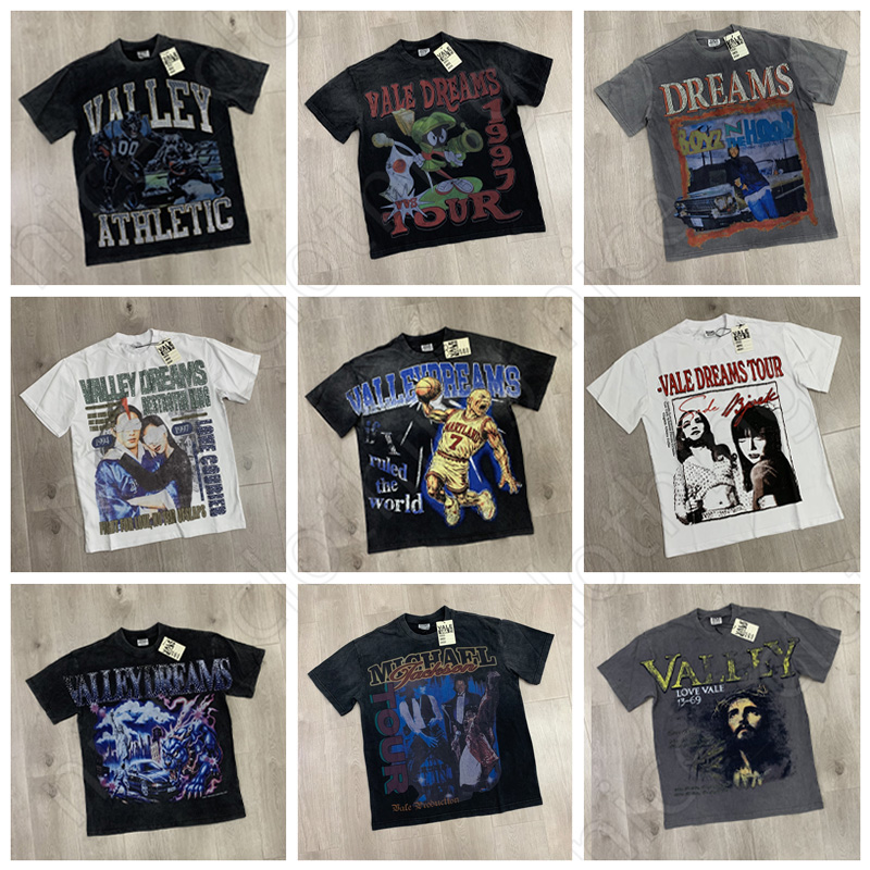 vale Designer Mens T Shirts Big Graphic Oversized Tops mens designer t shirt Vintage Gothic American Wash Cotton Short Sleeve Shirt Men Clothing SIZ...