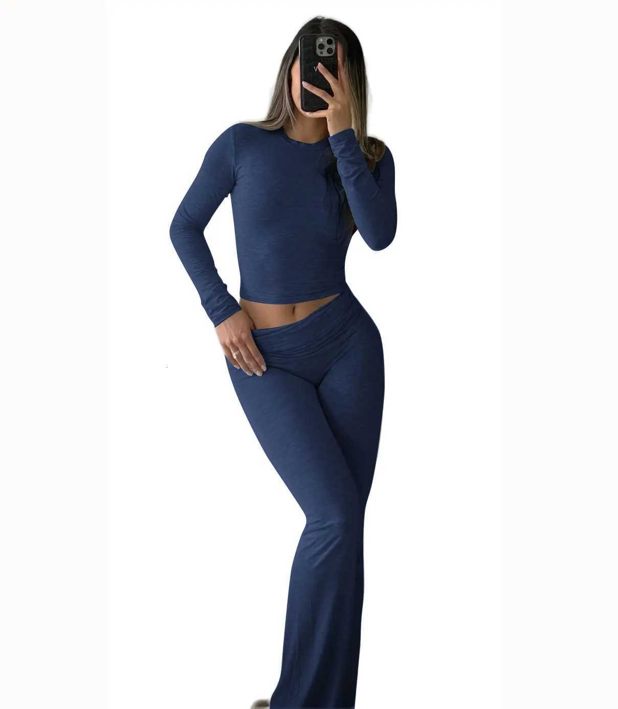 Womens Yoga Two-Piece Set Long-Sleeve Wide-Leg Activewear Set Casual Home Yoga Set Coordinated Sett251219