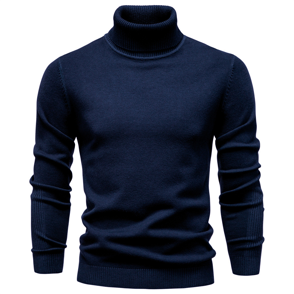 WOZK Autumn winter new casual men's solid color pullover sweater, high neck knitted sweater, casual men's inner top high quality