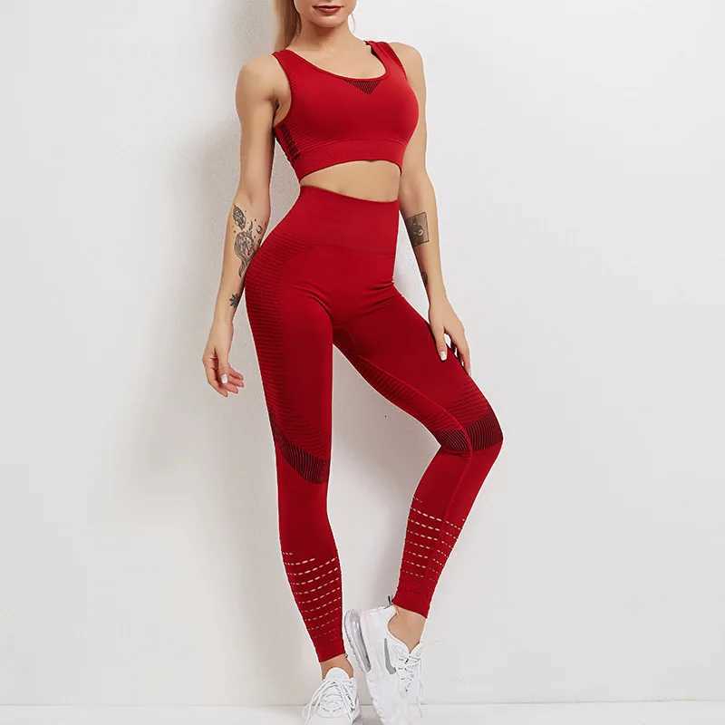 Seamless Yoga Sets Sports Fitness High Waist Hip-lifting Trousers Stretch Vest Suits Workout Clothes Gym Leggings Set for Woment251219