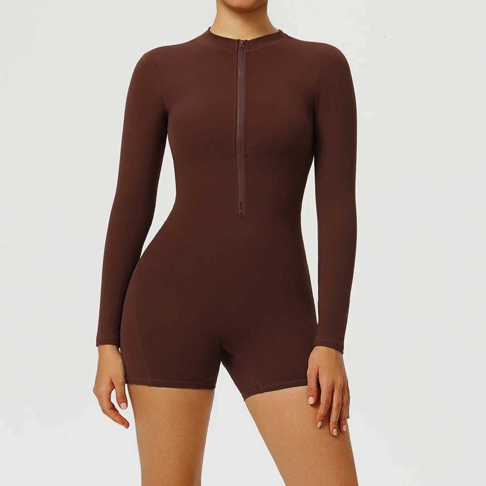 Women V-Back Sports Overalls Zipper Workout Jumpsuit Gym Fitness Suits Sports Bodysuits Female Running Tracksuit Sportsweart251219