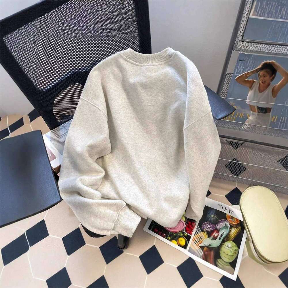 Fashion 2026 Gray Oversize Lazy Style Hoodless Sweatshirt Women's Autumn Winter Fleece Lined Casual Long Sleeve Top Comfortable Loose Fit Designe