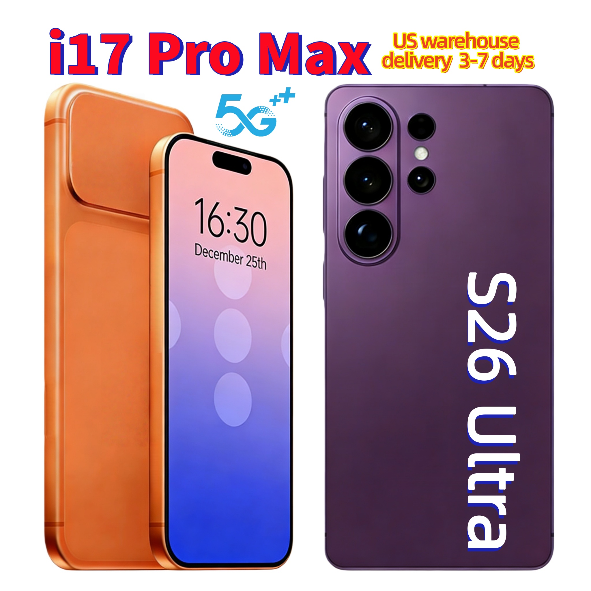 S26 Ultra i16 i17 Pro Max 16+2TB smartphone 5G unlock Face ID 6.9 full screen HD+Android system smartphone GPS sealed packaging USB-C protective case free USPS