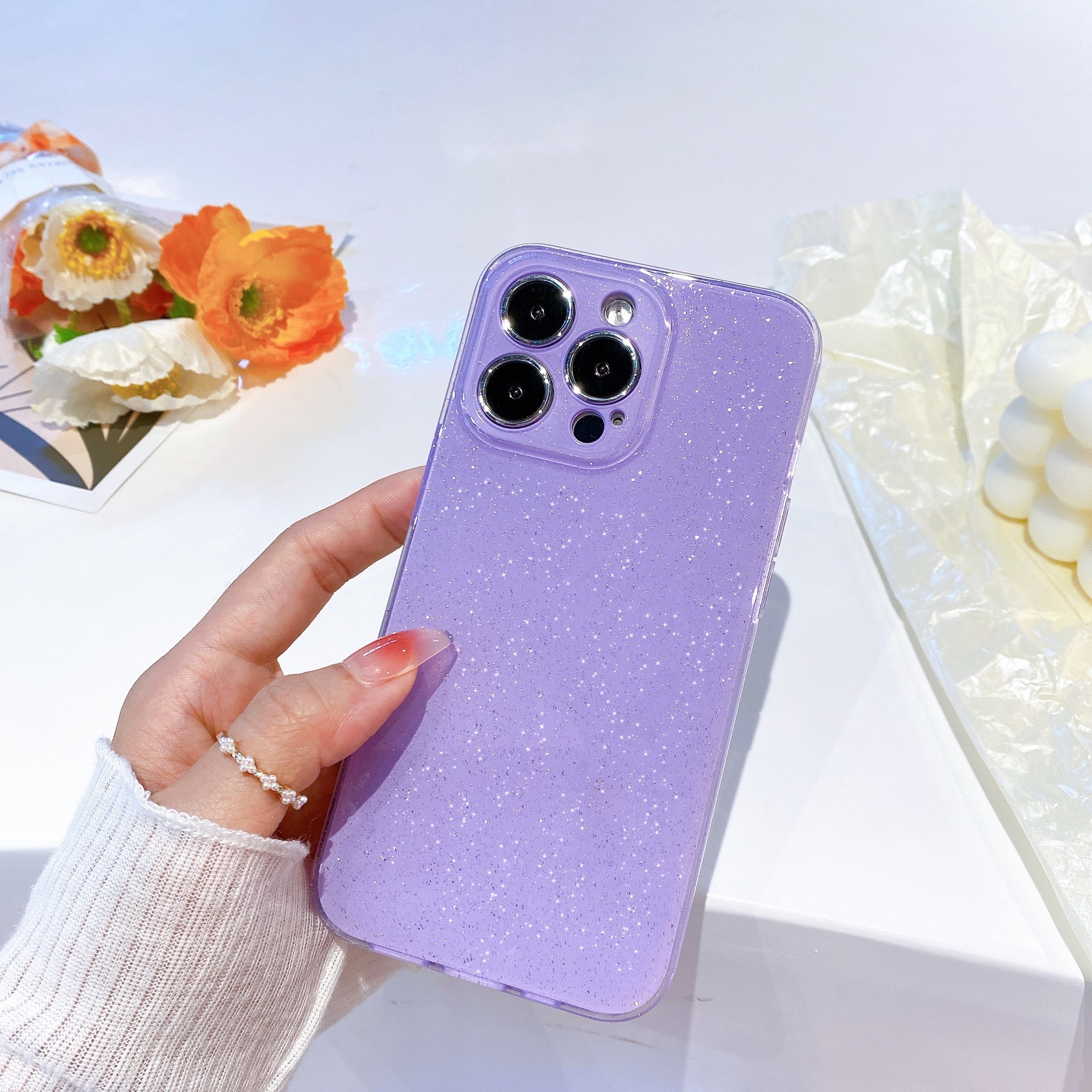 Glitter Jelly Phone Compatible with iPhone 17 Pro Max Apple 16 Soft Case Solid Color 15 Full Coverage 14 Export 13