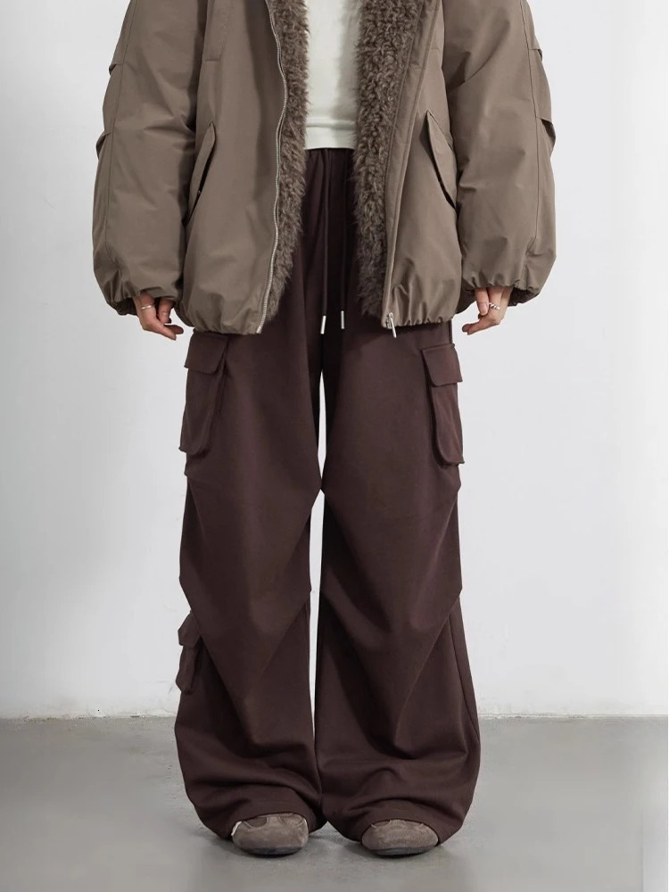 CHIC VEN Women Cargo Pants Loose Casual Retro Sweatpants Big Pockets Straight Leg Female Trousers Autumn Winter Z260314