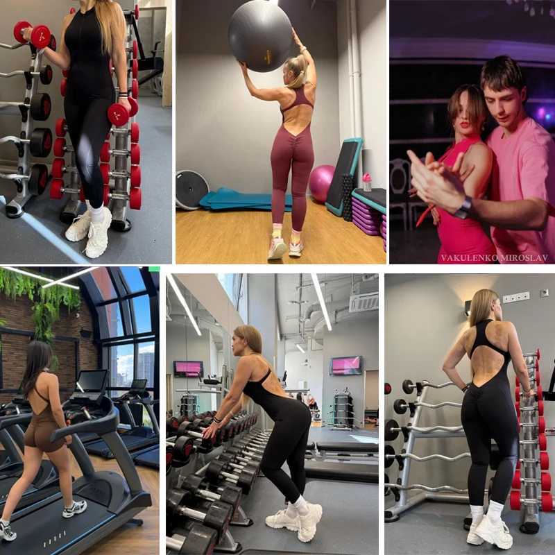 Scrunch Gym Jumpsuit Womens Fitness Suit Short Sets Sports Overalls for Woman Tracksuit Yoga Clothing Zipper Workout Sportsweart251219