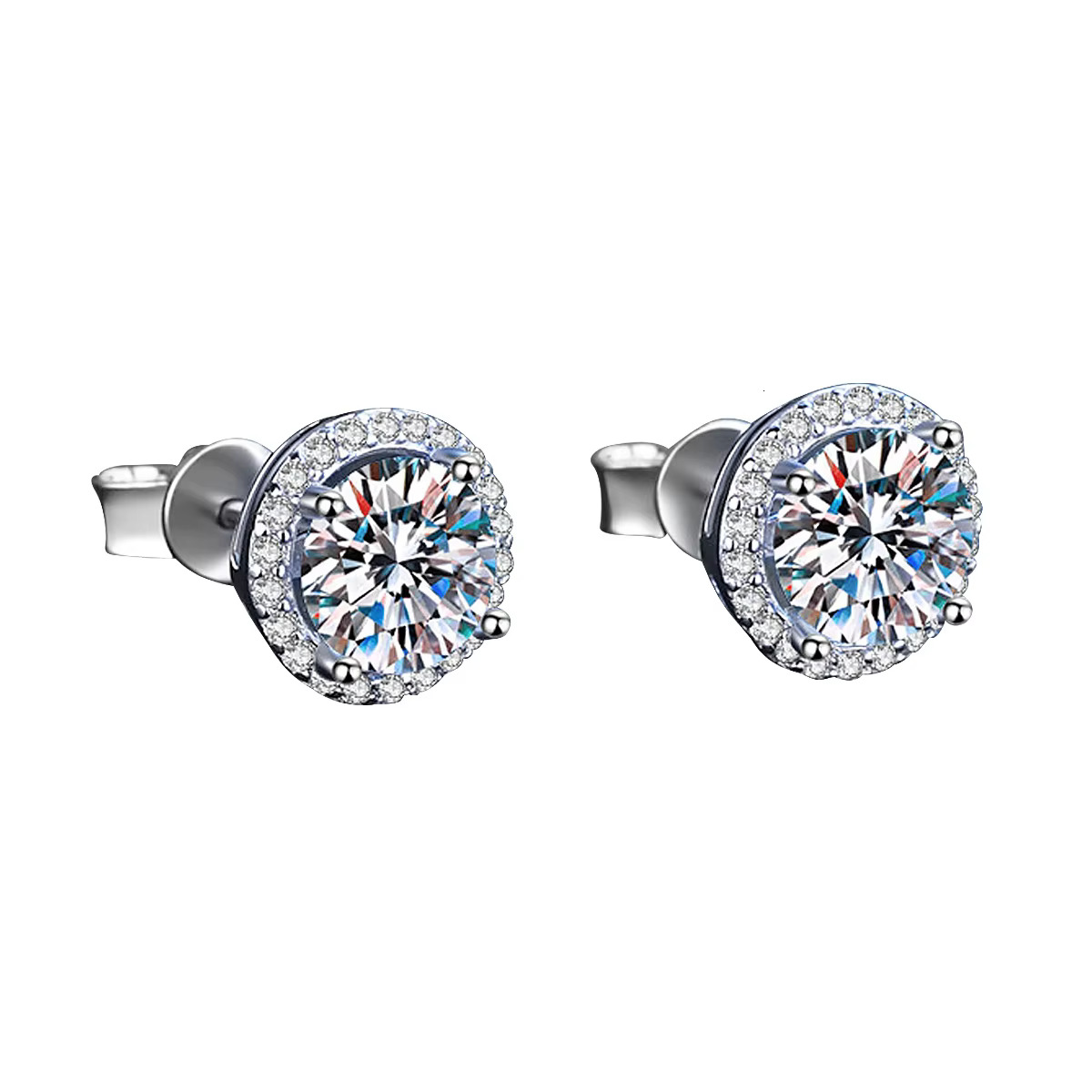 Hip-hop Moissanite Stud 1ct VVS 925 Sterling Silver Men Women Jewelry Flower Cluster Halo Diamond Earrings With Certificate