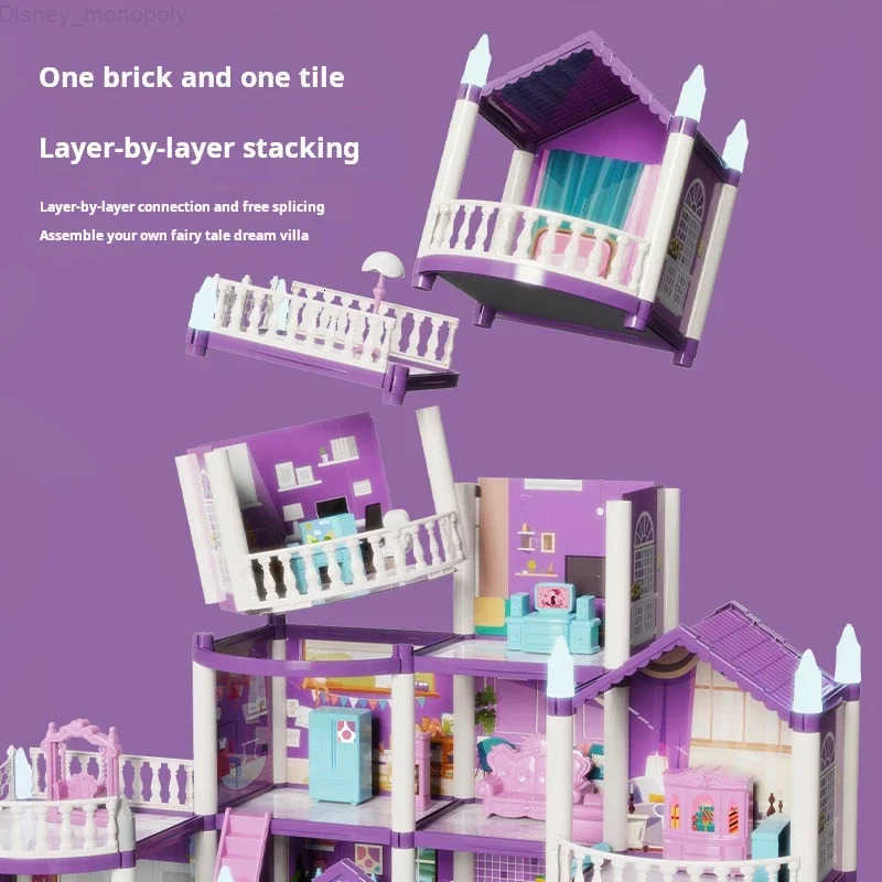 Disney DIY Princess Castle Luminous Villa Set Girls Toy Doll House Children Play Model Play House Toys for Kids Girls Christmas Gifts H251219
