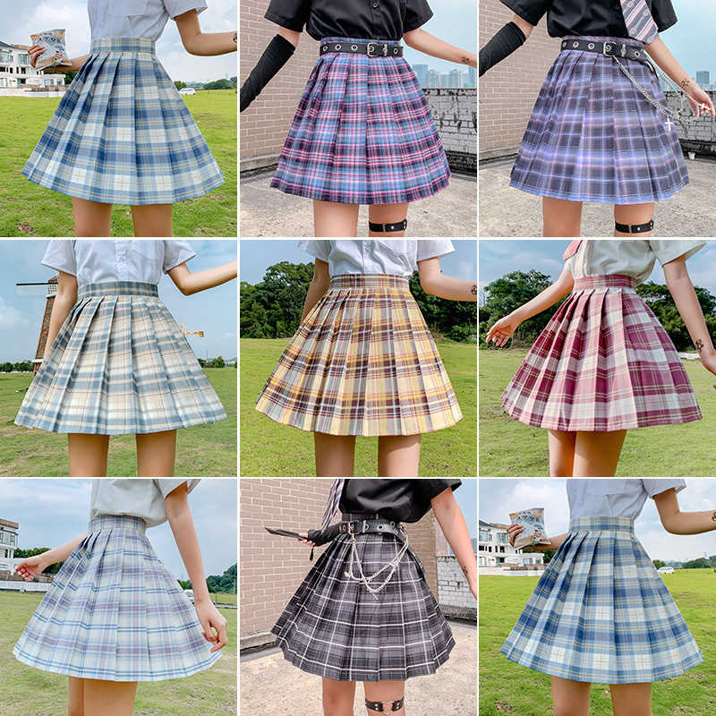JK plaid skirt genuine suit high waist college style pleated skirt student uniform skirt school dress girl 210309