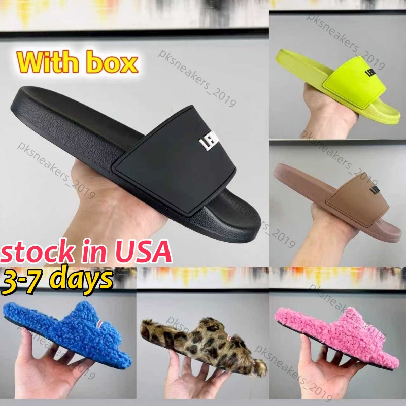 Fashion slipper sliders Paris slides sandals slippers for men women Hot Designer unisex Pool beach flip flops With box Size 35-46