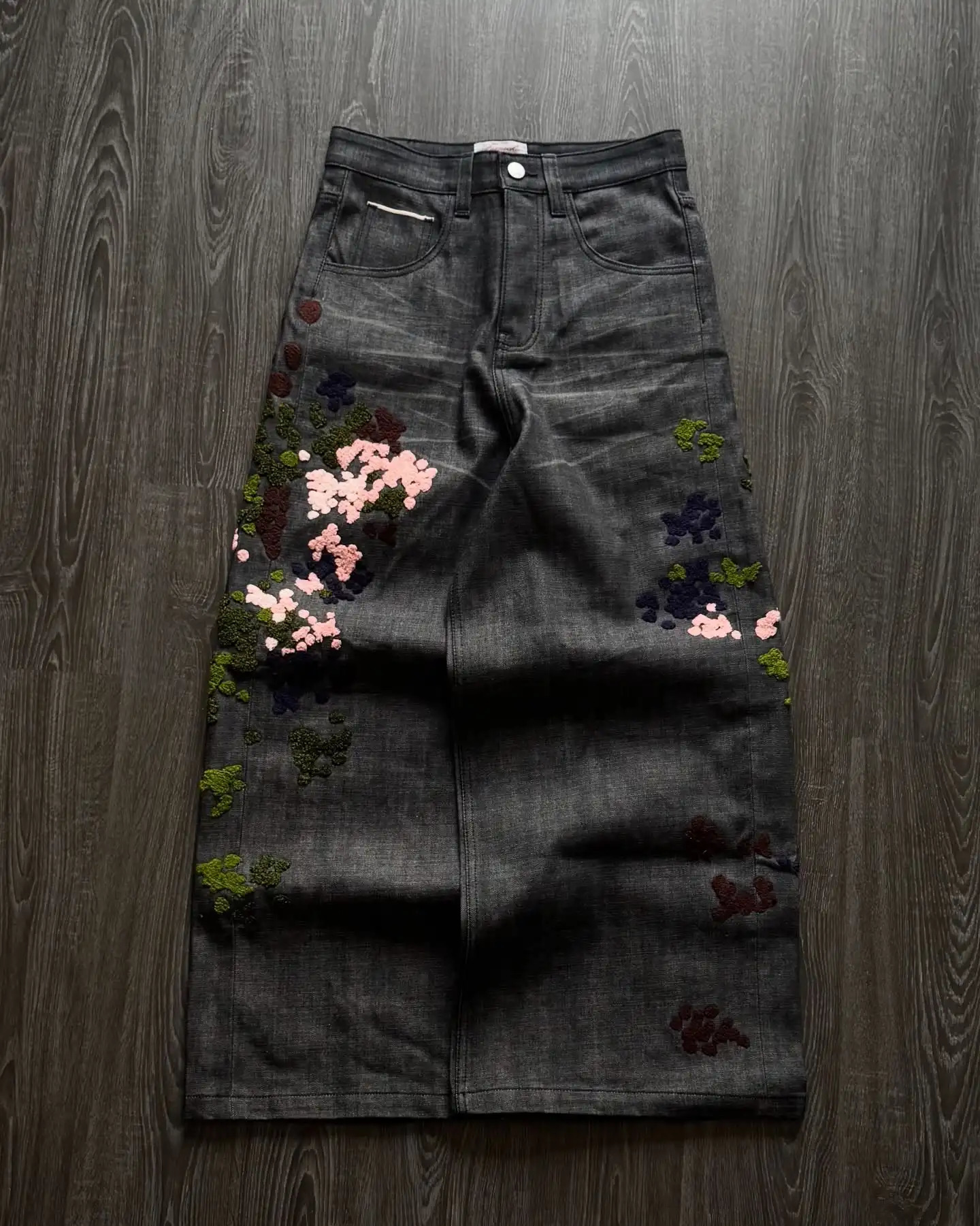 Y2K Vintage Baggy jeans vein bloom selvedge Denim Pants men and women denim fabric American Hiphop Streetwear Wide Leg Jeans 251218 - view 3
