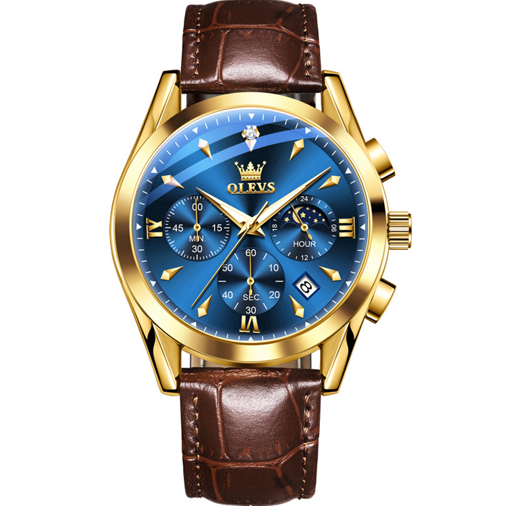 OLEVS Multi functional quartz watch for men Three disc six needle timer Light Luxury Business Luminous waterproof watch