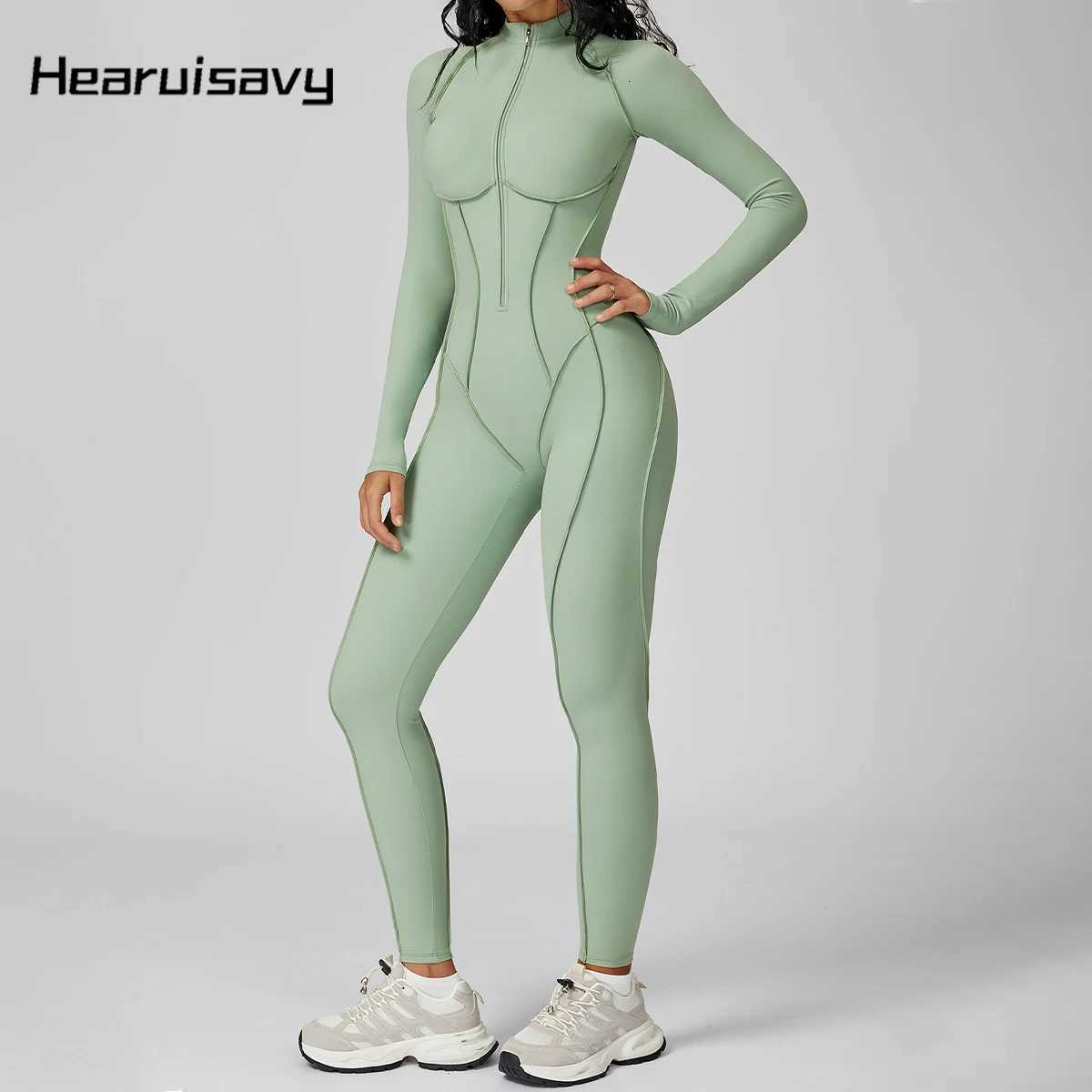 Hearuisavy Sports Jumpsuit Woman Female Clothing Fitness Overalls Stand-up Collar Zipper Bodysuit Gym Breathable Sporty Jumpsuitt251219