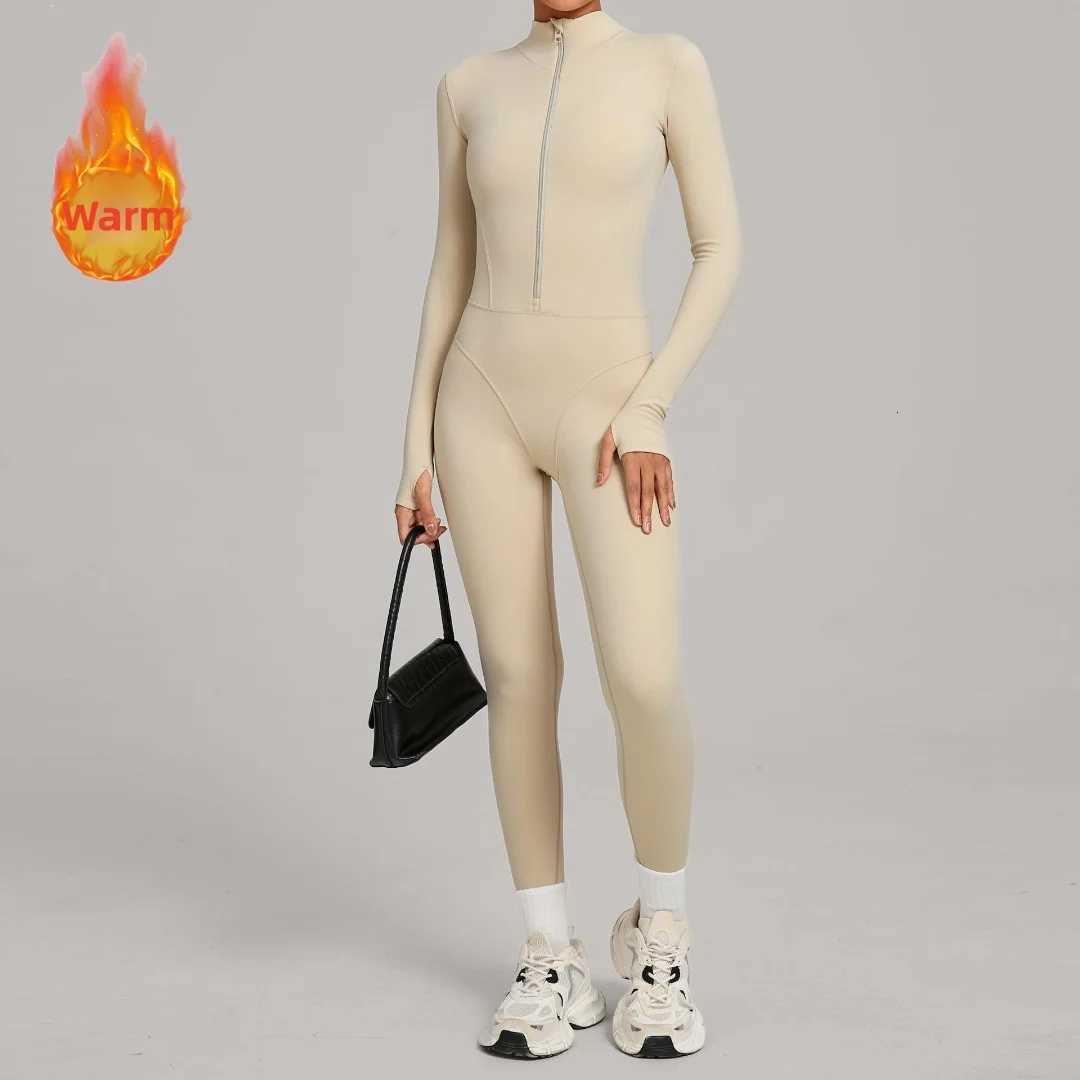 Winter Warm Yoga Jumpsuit Zipper Fleece Outdoor Fitness Running One-piece Workout Clothes Stand Collar Gym Legging Bodysuitst251219