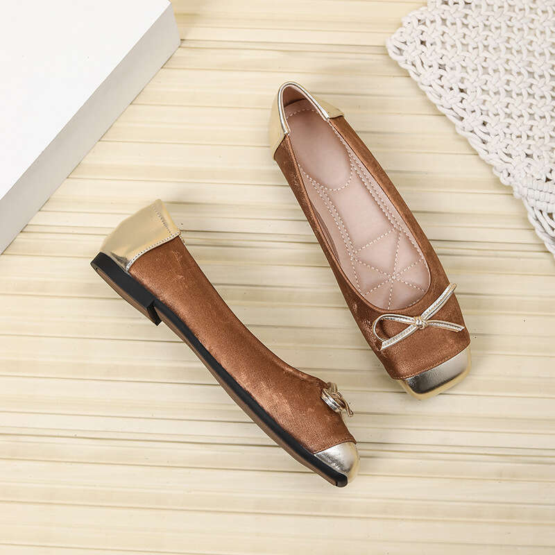 Butterfly niche designer Free shipping Knot Square Toe Single for Women Chinese Style New Genuine Leather Patchwork Soft Versatile Flat Ballet Shoes