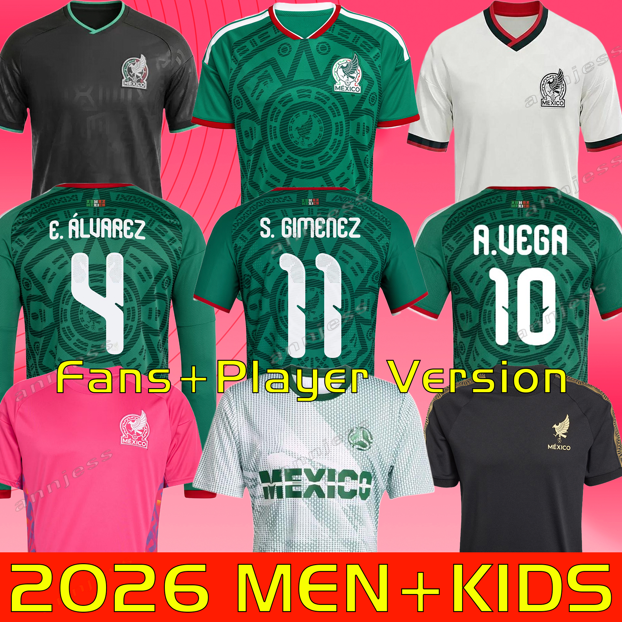2026 2027 Green Mexico jersey Home away Kit soccer jerseys A. VEGA C. HUERTA L. ROMO RAUL football shirts men kids kit set Third goalkeeper training uniform women
