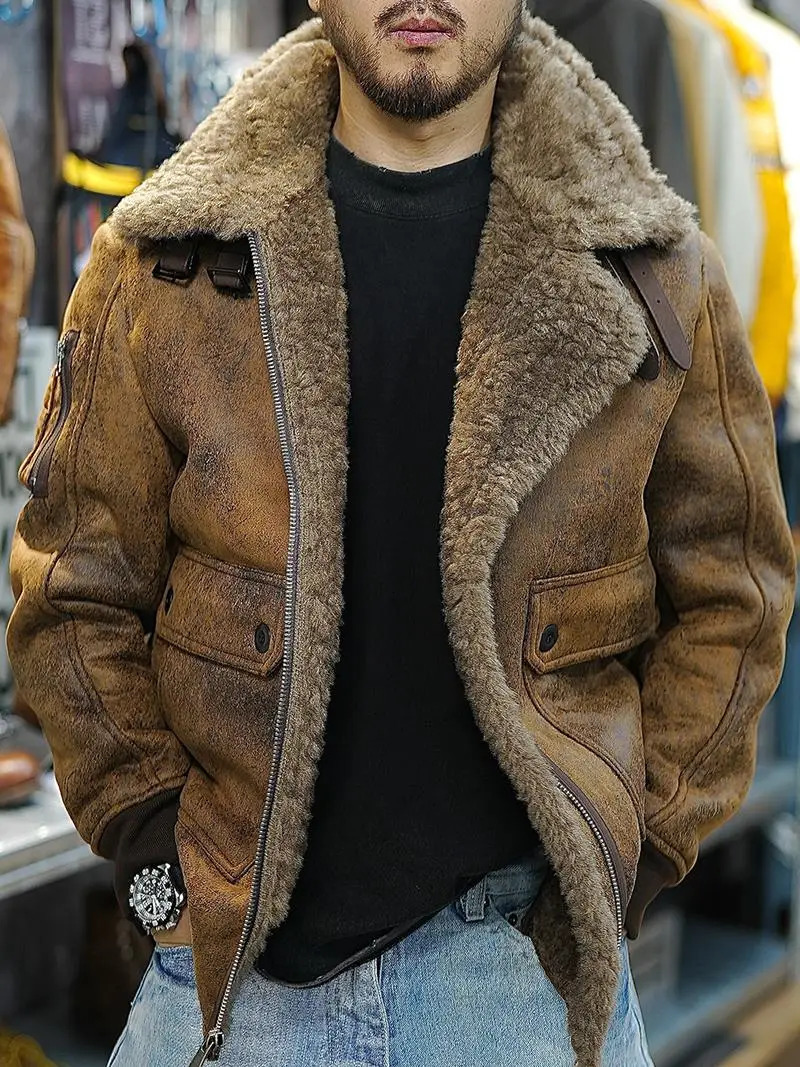 25AW Winter Shearling Trucker Jacket for Men Thermal Warm Thickened Suede Lambskin American Vintage Motorcycle Style Coats 4XL 251219