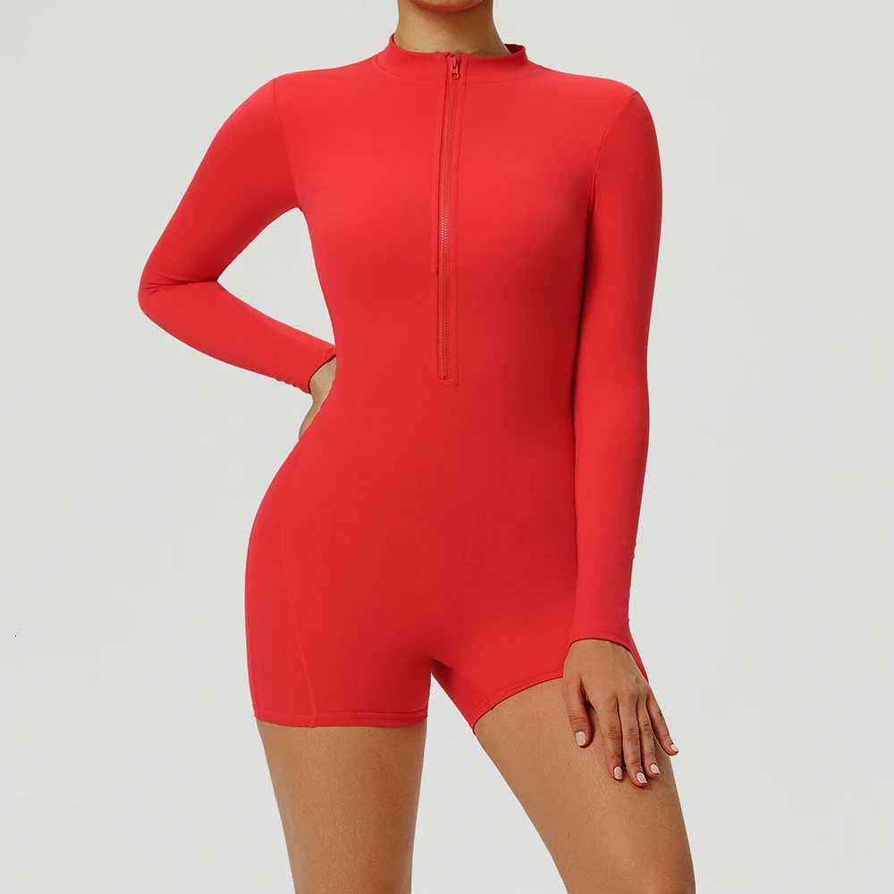 Women V-Back Sports Overalls Zipper Workout Jumpsuit Gym Fitness Suits Sports Bodysuits Female Running Tracksuit Sportsweart251219