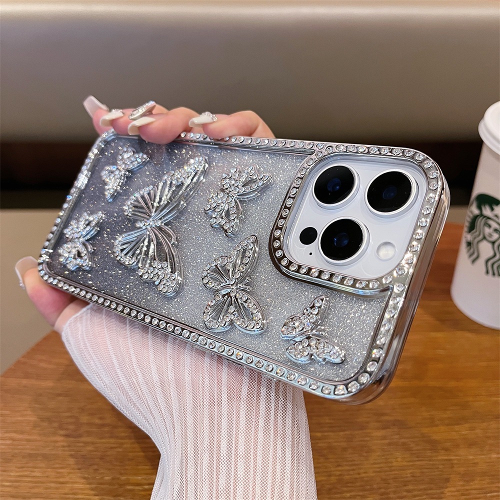 iPhone 17 Electroplated 3D Butterfly Rhinestone Phone Case Compatible with Apple 16 Pro Max Gradient Glitter 15 Cross-border