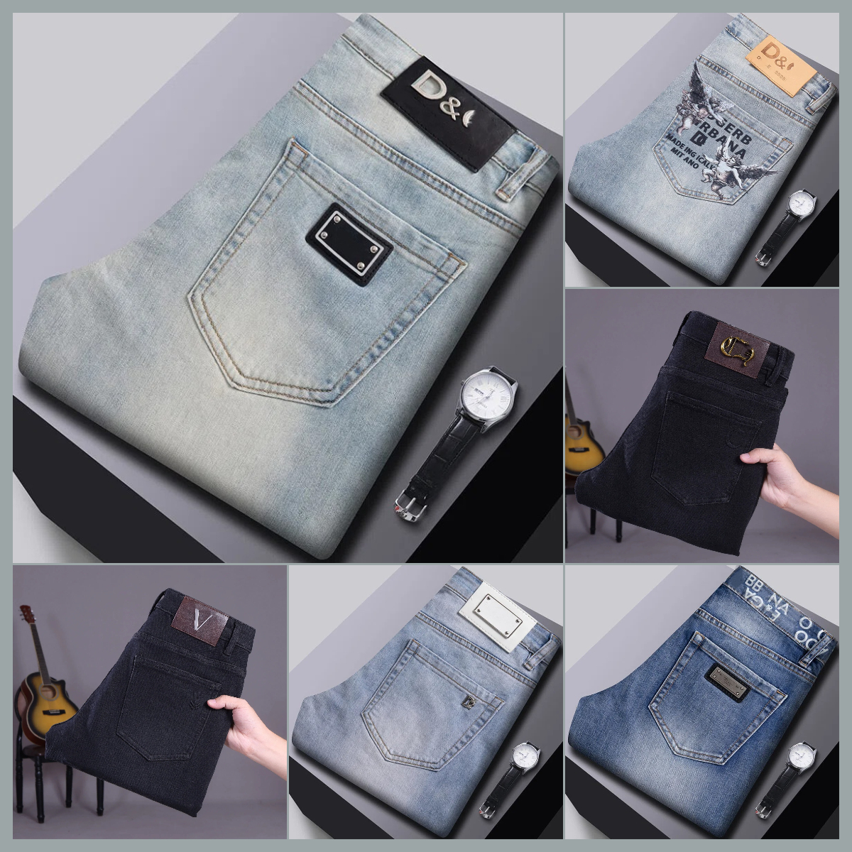 Designer Jeans For Men Business Trendy Brand Slim Fit Cotton Comfort Pencil Pants Letter Printing Top Quality Casual Jean Trousers