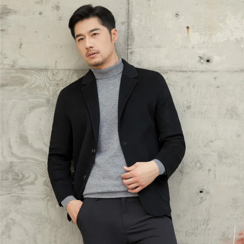 100 Pure Wool DoubleSided Coat for Men Slim Fit Slimming Suit Jacket Solid Color Lapel Simple Cardigan 251219
