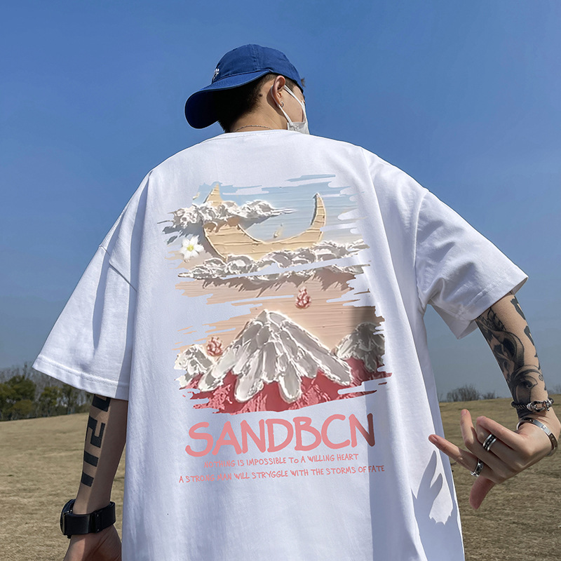 Men's Summer American Trendy Oversized Student Heavyweight Brand Big Size Short-Sleeve T-Shirt, Versatile Casual Tee