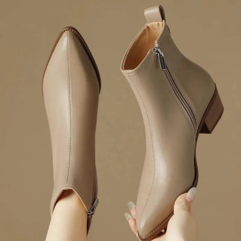 2025 Black Leather Women Ankle Boots Side Zipper Decor Flats Chelsea Botas Mujer Vintage Brown Autumn Knight Botines Femmes ddmythur