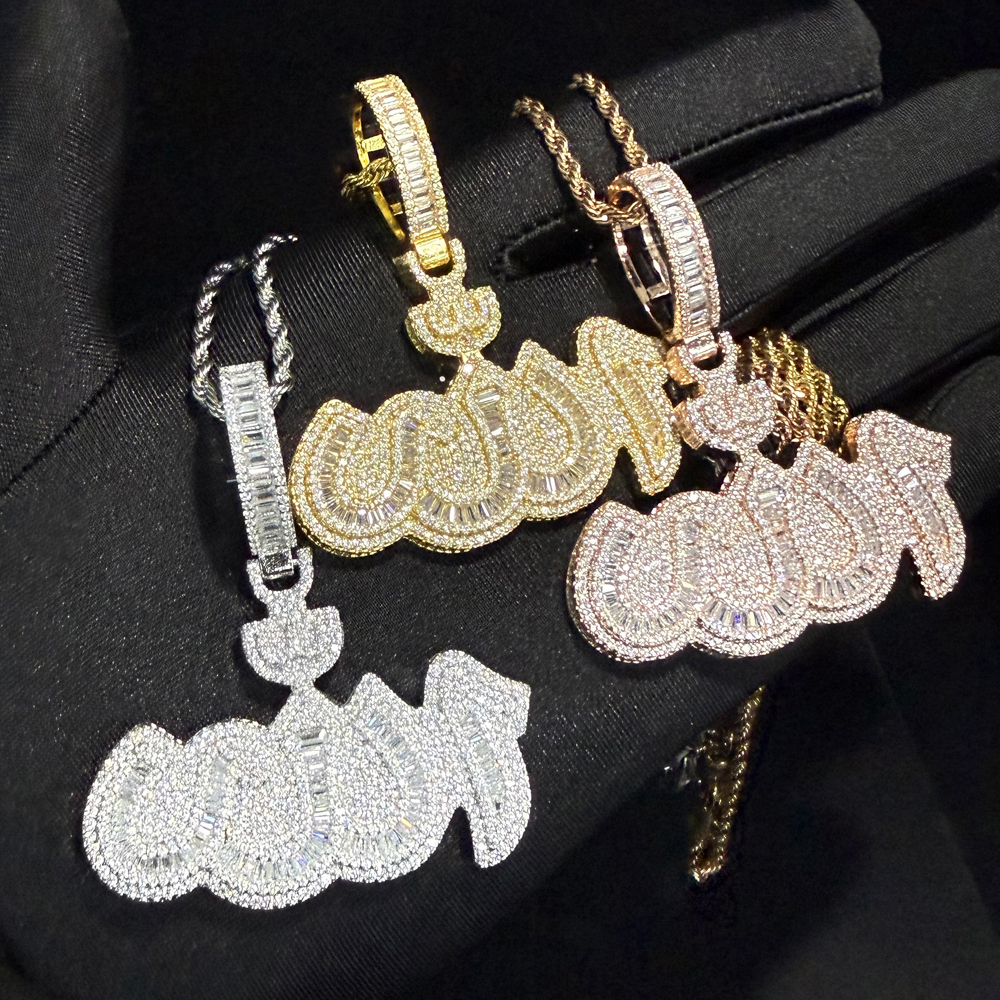 2025 New Arrivals Iced Out Arabic Calligraphy Fashion Pendant Necklace Bling Zircon Jewelry for Men Women Party Gift