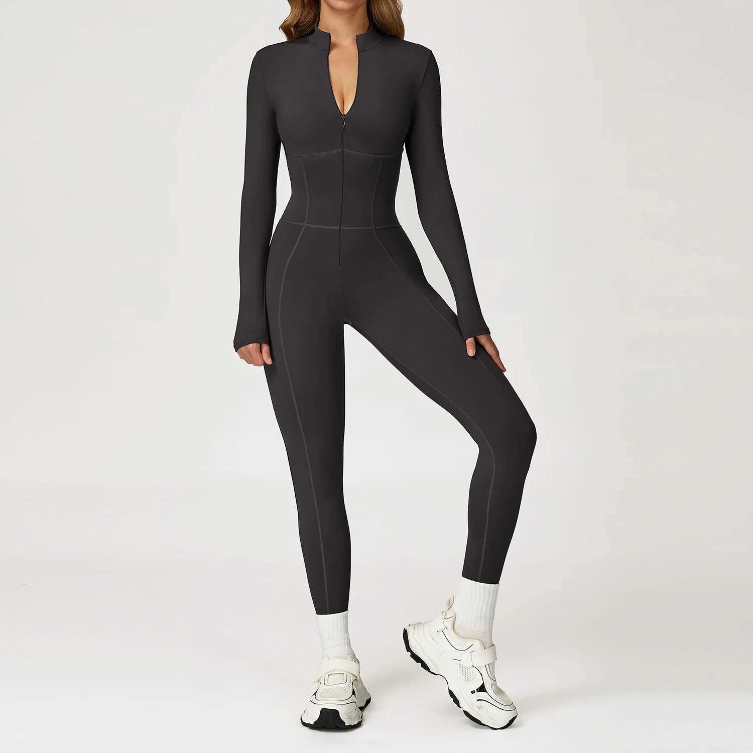 Women Gym Workout One-Piece Zipper Yoga Jumpsuit Outdoors Tracksuits Fitness Sports Bodysuit Female Running Sports Sexy Jumpsuitt251219