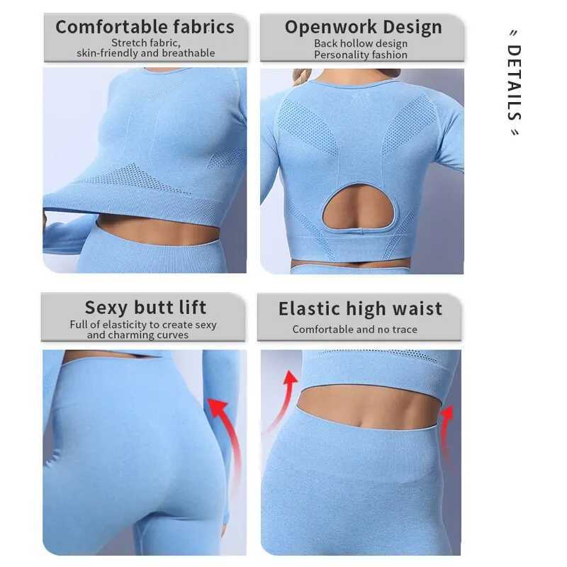 Women Yoga 2 Pieces Workout Outfits Seamless High Waist Leggings Sports Crop Top Running Clothes Setst251219