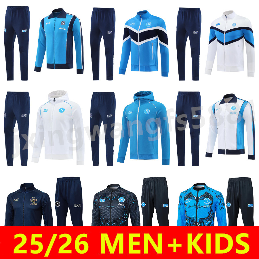 2025 2026 Napoli Football tracksuit Pre Match Hooded jacket 24 25 26 Naples jogging long sleeve tuta calcio Strike Drill Soccer training suit Men Kids Futbol chandal