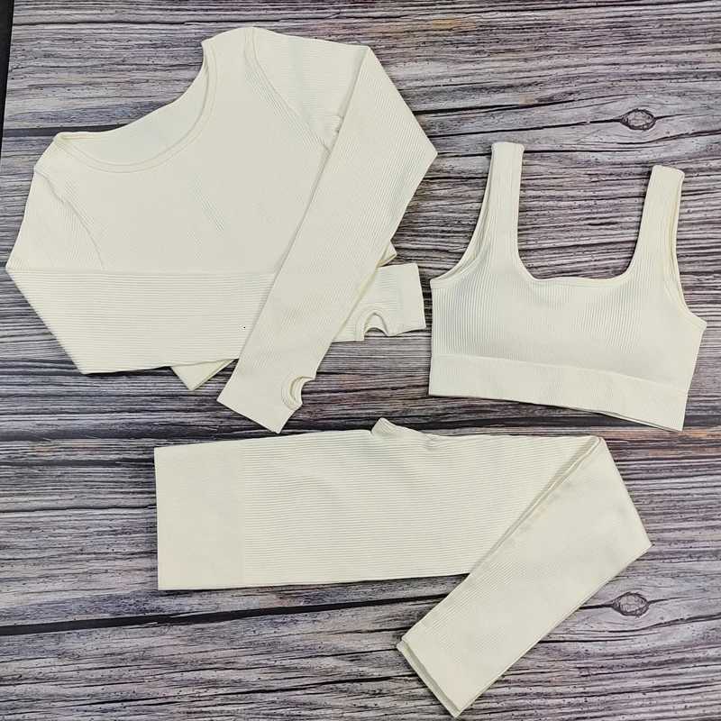 White Yoga Sets Seamless Womens Gym Set 2/3/4 Pieces Yoga Suits Clothes Female Ribbed Activewear Fitness Athletic Wear Femmet251219