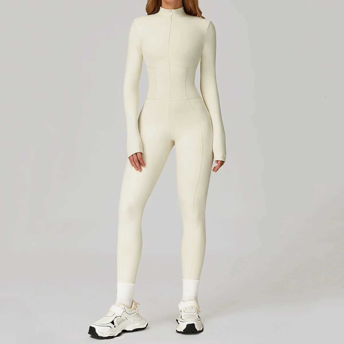 Hearuisavy Sports Jumpsuit Woman Gym Clothing Long Sleeve Yoga Overalls Female Casual Push-Up Thermal Zipper Fitness Bodysuitt251219