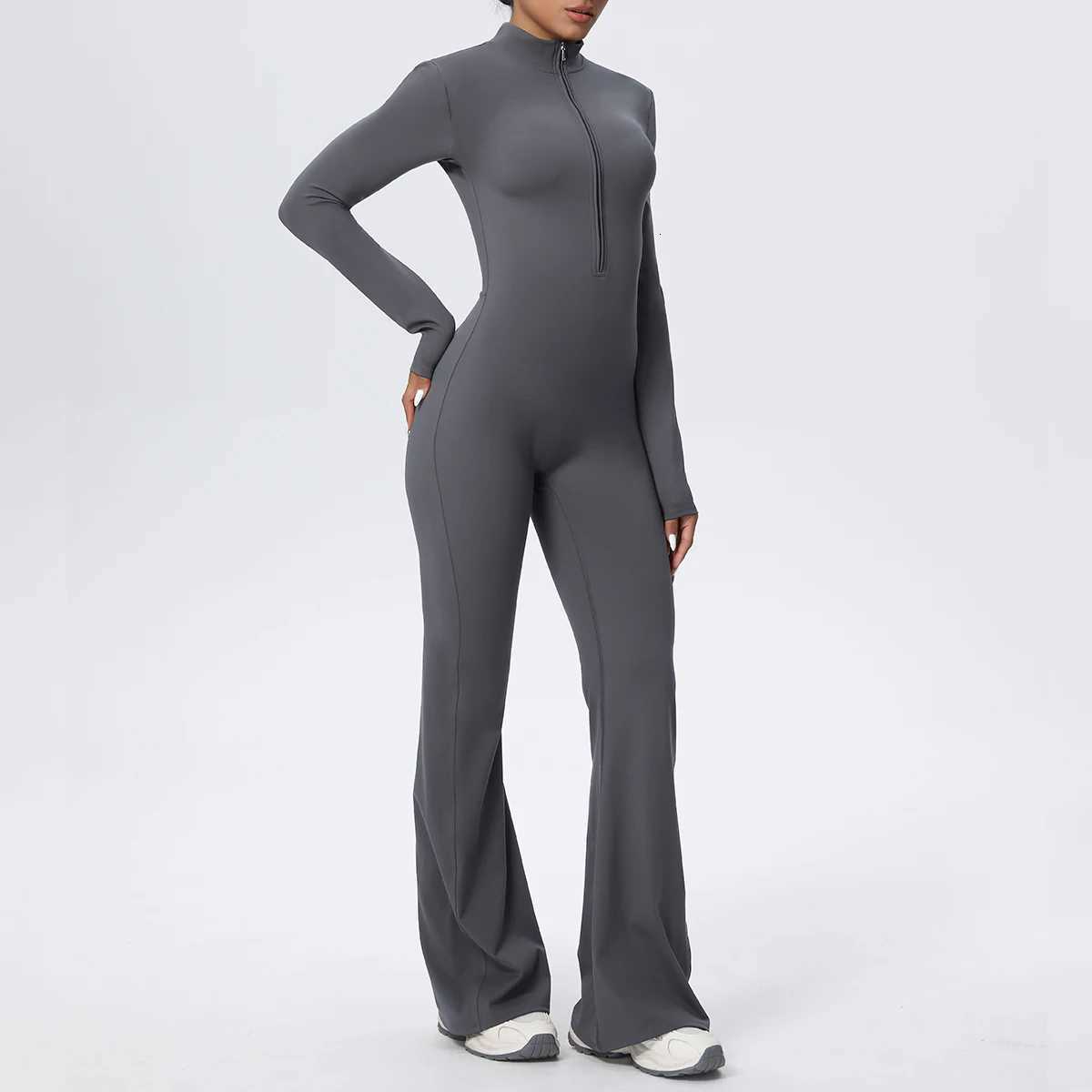 Woman Solid Color Jumpsuit Yoga Suit Half Zipper Scrunch Sports Fitness Clothing Gym Push Up Sets Womens Outfits Bodysuitst251219