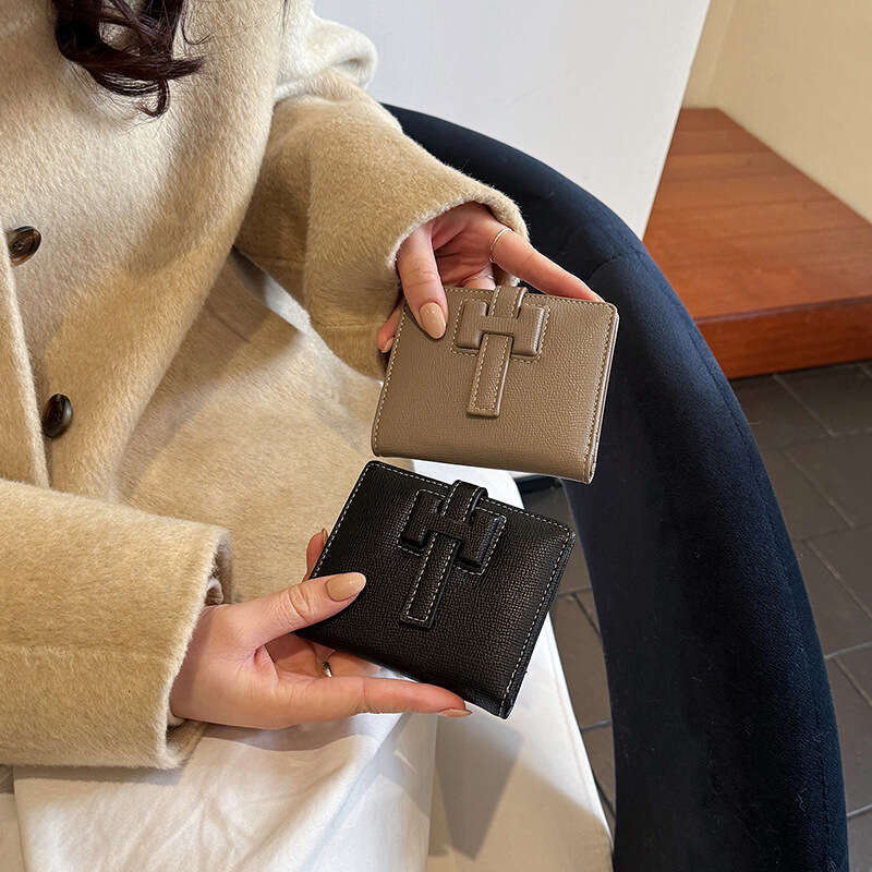 New Drawstring Short Style off High-end Feel Women's Wallet Multi-card Slot Document Organizer