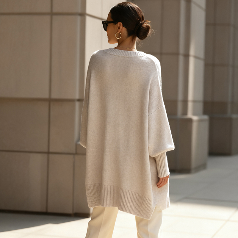 Trendsetting Women's Lantern-Sleeved Cardigan Stylish Solid Tunic For Everyday Wear In Fall And Winter AMX024