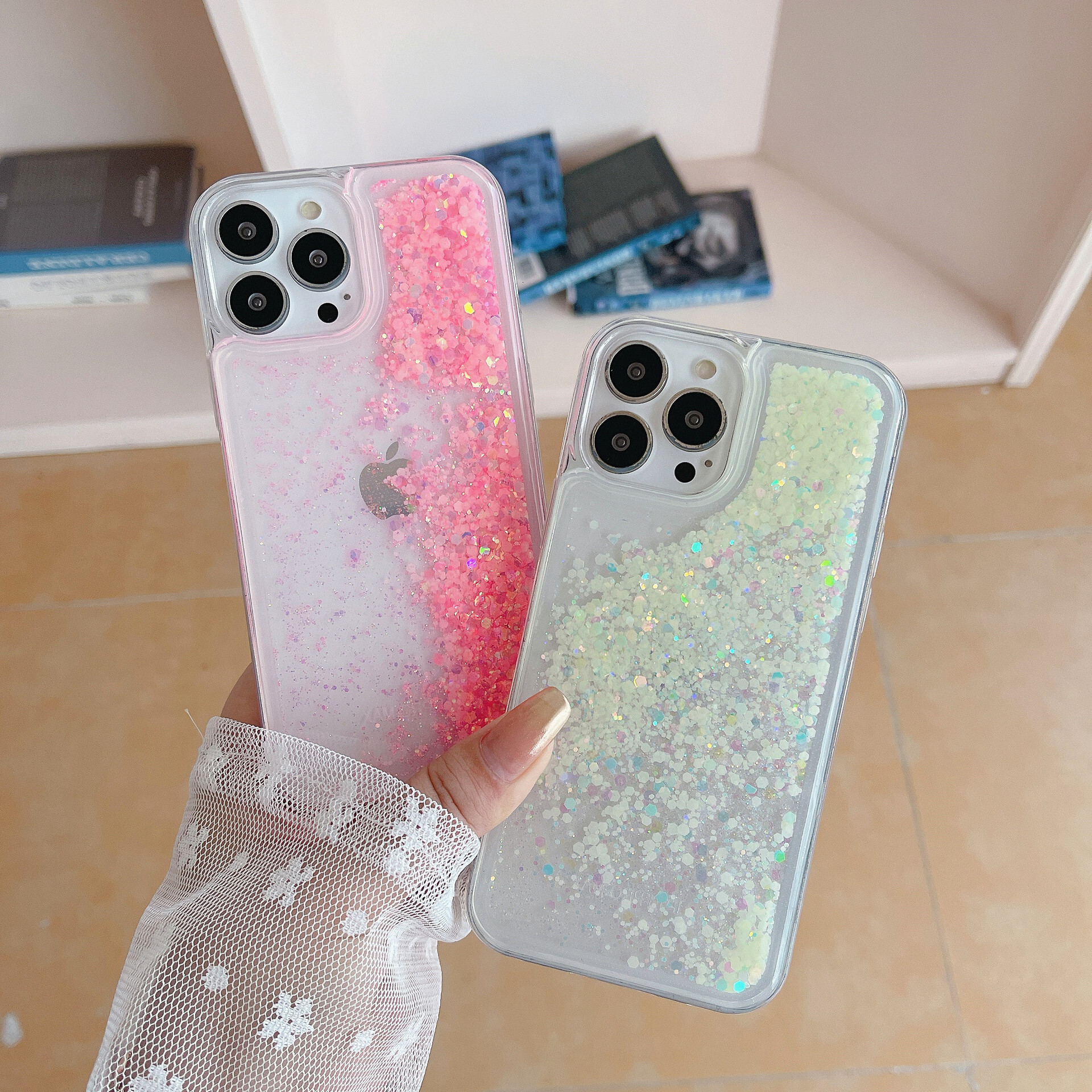 Creative Luminous Sand 17 Pro Max, Flowing Phone Apple 16, Glitter Slide Case for iPhone 15, Fluorescent