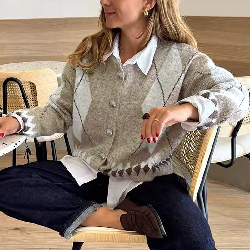 Women's leopard print sweater for autumn and winter, round neck, long sleeves, cardigan, leopard print jacquard.TVL141