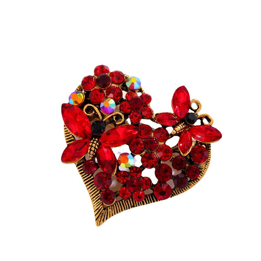 European and American Retro Butterfly Heart Brooch High-end Elegant Fashion Coat Suit Lapel Accessories Wholesale Inlaid Diamond Pin