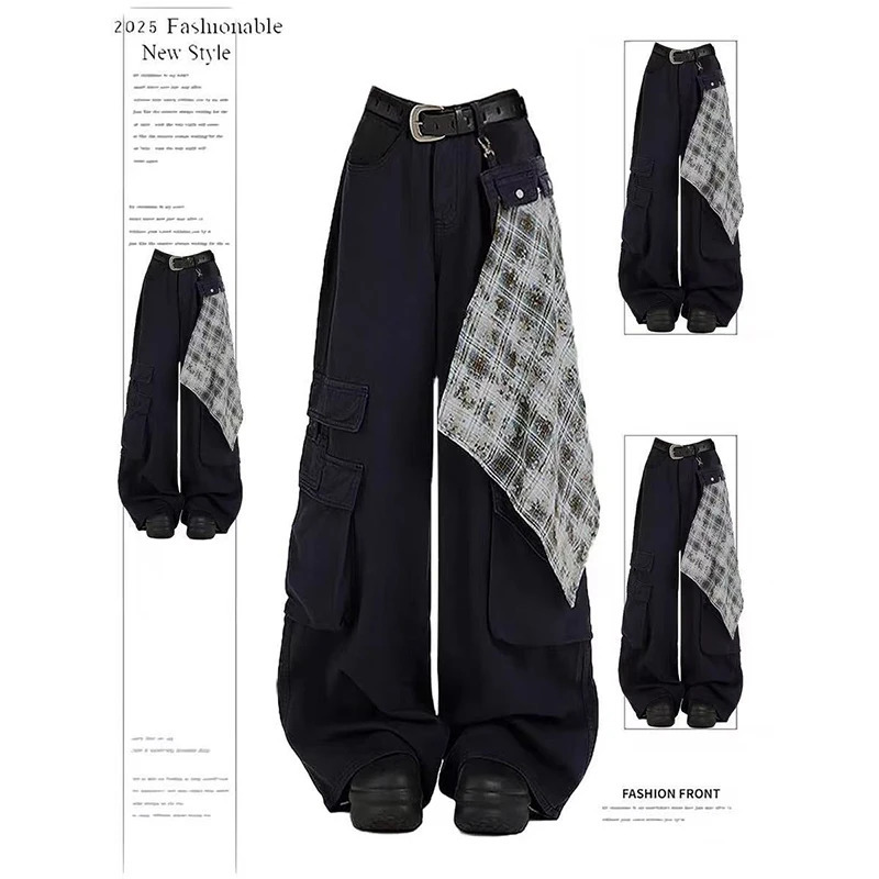ZHIZOU Women Black Baggy Y2k Cargo Jeans Japanese 2000s Style High Waist Jean Pants Vintage Harajuku Oversize Denim Trousers Z260314