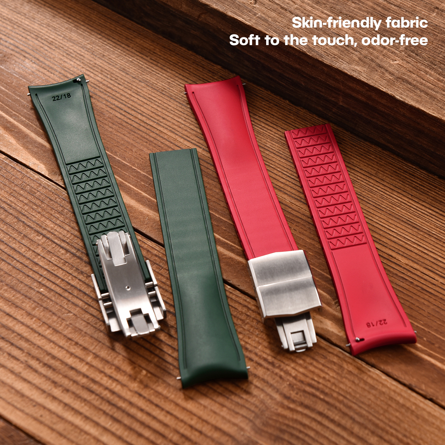 20mm Curved Rubber CTS FKM Watch Strap Curved CTS Watchband Quick Release Butterfly Buckle Cut To Size