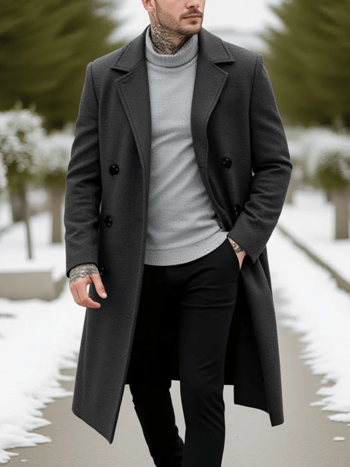 The Ultimate Winter Wardrobe Essential Mens DoubleBreasted Wool Coat Luxe Long Jacket with Superior Warmth Modern Style 251219