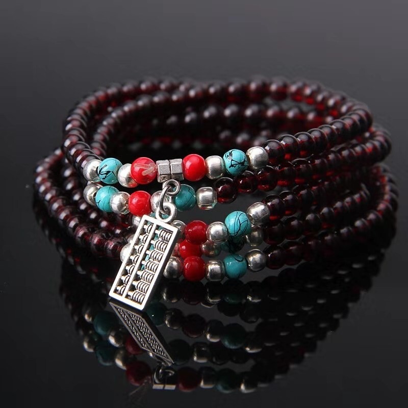 Ethnic Style Imitation Garnet Bracelet 6mm Multi-Circle Pixiu Crystal Bracelet Multi-Layer Bracelet Small Gift Street Vendor Supply